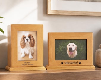 Handcrafted Oak Wooden Framed Photo Urn with Personalized Engraving