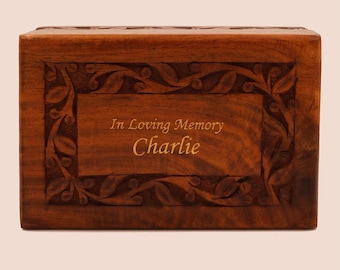Rosewood Border Pet Urn- Hand Carved