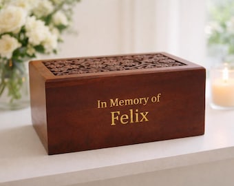 Lasered Rosewood Pet Urn- Hand Carved