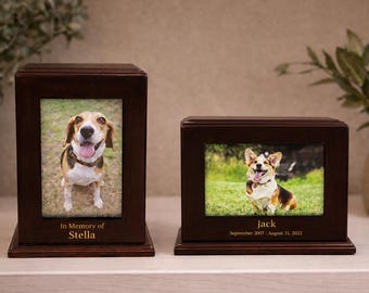 Handcrafted Walnut Wooden Framed Photo Pet Urn with Personalized Engraving
