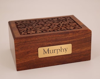 Pet Urn – Hand Carved Rosewood Urn for Ashes, Dog or Cat Memorial (Auburn)