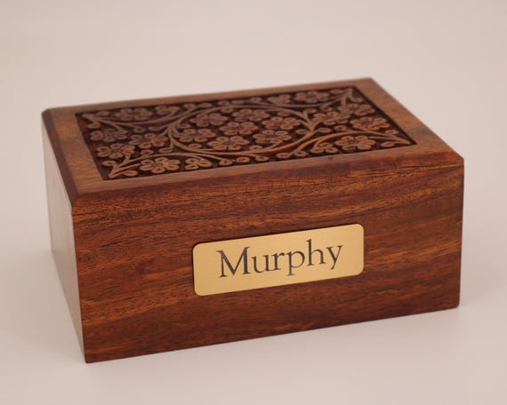 Pet Urn – Hand Carved Rosewood Urn for Ashes, Dog or Cat Memorial (Auburn)