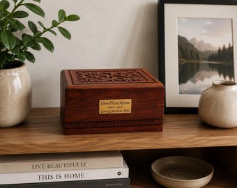 Solid Wood Memior Urn for Human Cremains - Hand-Carved Rosewood