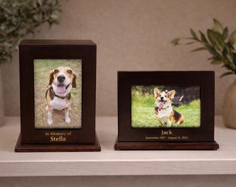 Handcrafted Walnut Wooden Framed Photo Pet Urn with Personalized Engraving