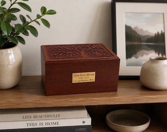 Solid Wood Tree Urn for Human Cremains - Hand-Carved Rosewood