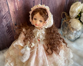 Victoriaanse tijdperk geïnspireerd handgemaakte pop, Waldorf geïnspireerde pop, pop uit de jaren 1880, 21 inch Hilda pop, Rag Doll, Haunted Doll, op bestelling gemaakt