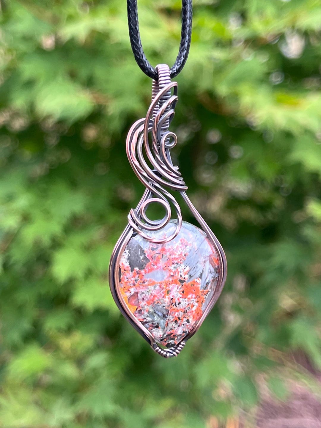 Flow Jasper Handmade Lava Flow Jasper Pendant: Copper Wire Wrapped Healing Crystal ...