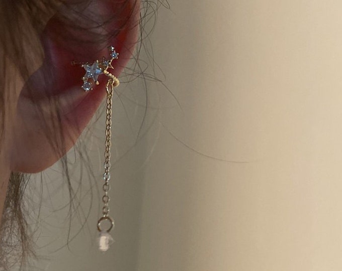 Silver Star Ear Cuff, Dangle Cuff Earrings, No Piercing Ear Cuff, Clip
