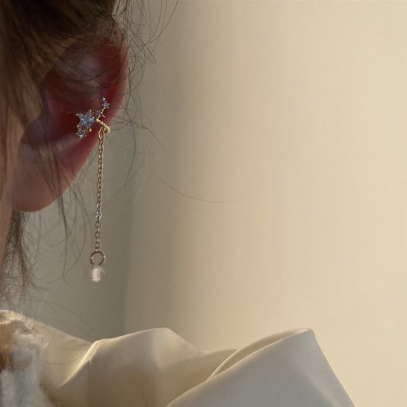 Silver Star Ear Cuff Dangle Cuff Earrings No Piercing Ear Etsy