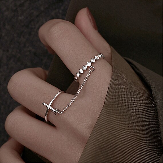 4 Chain Rings Punk Style Minimalist Smooth Chain Ring