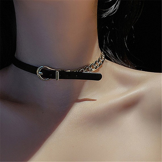 Gothic Black Goth PU Leather Heart Choker Necklace For Women Punk