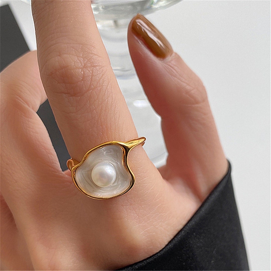 Mother of Pearl Ring Freshwater Pearl and Shell Ring Chunky - Etsy