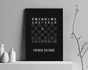 French Defense Chess Opening Print: Black Version, Chess Wall Art