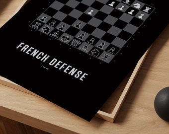 French Defense Chess Opening Poster (Black Version) – Chess Print, Chess Gift, Chess Wall Art, Chess Decor