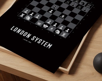 London System Chess Opening Poster (Black Version) – Chess Print, Chess Gift, Chess Wall Art, Chess Decor