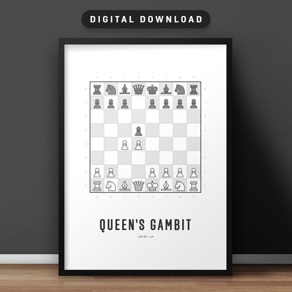 Queen's Gambit Downloadable Chess Print – Chess Opening Poster – Chess Gift – Digital Download