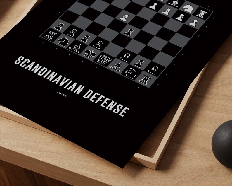 Scandinavian Defense Chess Opening Poster Black Version Chess Print, Chess Gift, Chess Wall Art, Chess Decor image 1