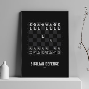 Sicilian Defense Chess Opening Poster: Black Version, Chess Wall Art