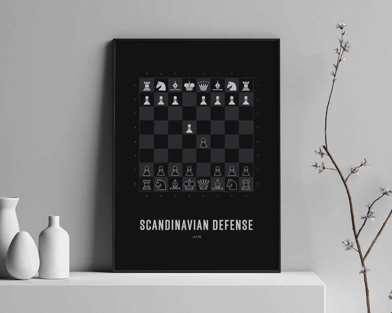 Scandinavian Defense Chess Opening Poster Black Version Chess Print, Chess Gift, Chess Wall Art, Chess Decor image 2