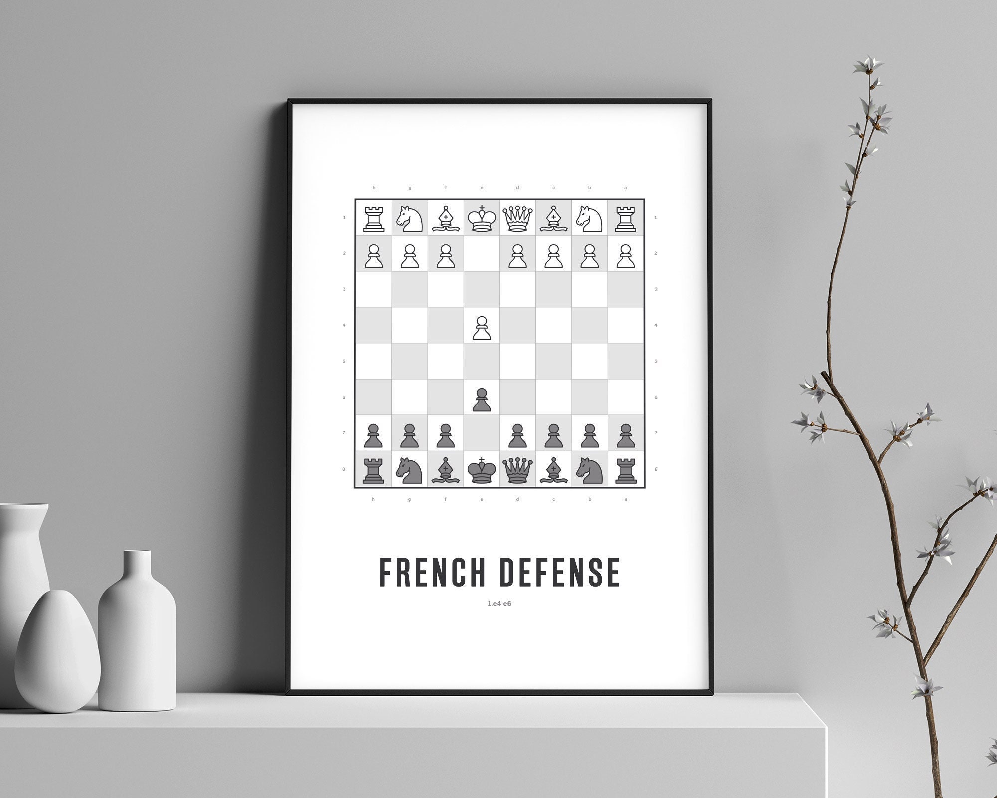 Chess The French Defence Minimalistic book cover chess opening art. - Chess  - Posters and Art Prints