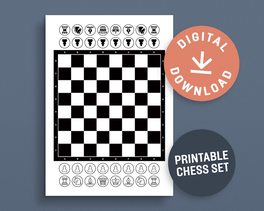 Printable Chess Set Includes Chess Board and Pieces A4 and A3