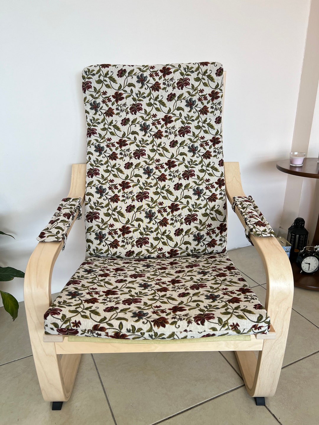 Floral Designed Poang Armchair Cover Footstool Ottoman Cover Upholstery