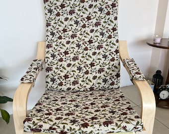 Floral Designed Poang Armchair Cover Footstool Ottoman Cover Upholstery Fabric Seat Pads Cover Ikea Poang Slipcover with Armrest Pads
