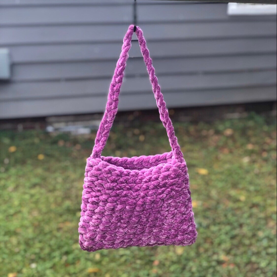 Crochet Velvet Bag for Women Purple Crossbody Bag Cute 