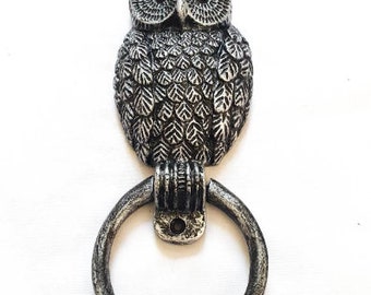 Owl Ring Shaped Front Door Knocker Antique Silver Pewter Iron