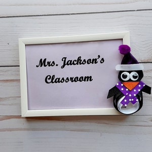 Teacher Name Plaque/ Classroom Door Decor/ Adelie Penguin Decor/ Thank You Gift