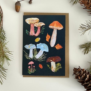 Carte champignon, carte vierge de recherche de nourriture, carte de voeux champignons d'histoire naturelle, carte d'art recyclée, carte vierge, carte d'automne, carte vierge artistique A6 FSC
