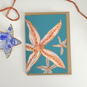 Orange Starfish Greeting Card, Seastar, Coastal Art, Seaside Themed Illustrations, Blank Cards, Sea And Beach Card, Sealife A6 Art Card