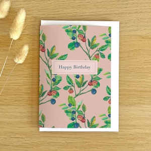 Carte de voeux myrtille, carte de voeux myrtille, carte d'art en quête de fruits sauvages, nature, carte d'art aquarelle, carte illustrée de fruits