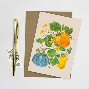 Hand-Painted Design Pumpkin Greeting Card, Autumn Fall Note Card