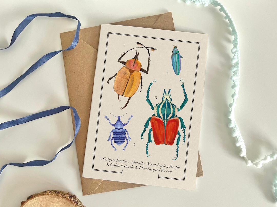Beetle Greeting Card, Insect Notecard, Beetles Insect Wall Art ...