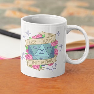 Dnd Mug, Use Your Initiative White Glossy Ceramic 11 Oz 15 Oz Mug, Dungeons And Dragons Mug, RPG Mug, Dice Mug, Ceramic Mug, DM Mug, D20 Mug