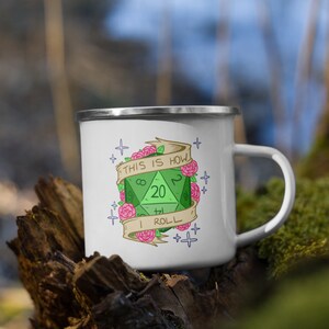 DnD Mug, This Is How I Roll Enamel Mug, D&D Mug, Dnd Dice Camping Mug, RPG Mug, Dnd Inspired Mug, D20 Mug, DM Mug, Dnd Gift Mug