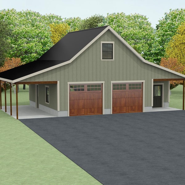 The 2 Bay Barn Garage Floor Plan, 1  1/2 story garage and workshop.  1,000sq ft.
