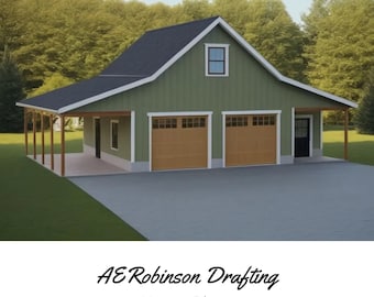 The 2 Bay Barn Garage Floor Plan, 1  1/2 story garage and workshop.  1,000sq ft.