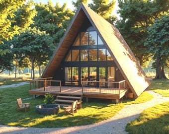 The Modern A-Frame, 2 bed, 1 bath, 2 story cabin.  1,600sq ft.