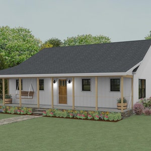 The Riverbank-SLAB Floor Plan, 2 bed 2 bath, single story ranch house.  1,200sq ft.