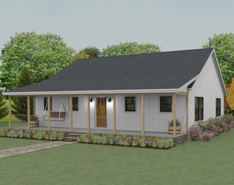 The Riverbank Floor Plan, 2 bed 2 bath, single story ranch house.  1,200sq ft.