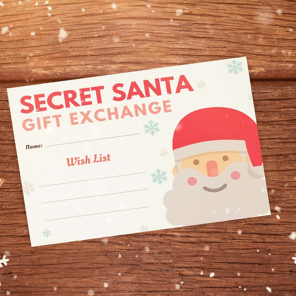 Druckbare Secret Santa Exchange Wish List | Namenszeichnung | Weihnachtsfeier | Geschenk-Tausch-Spiel | Weihnachtsspiel