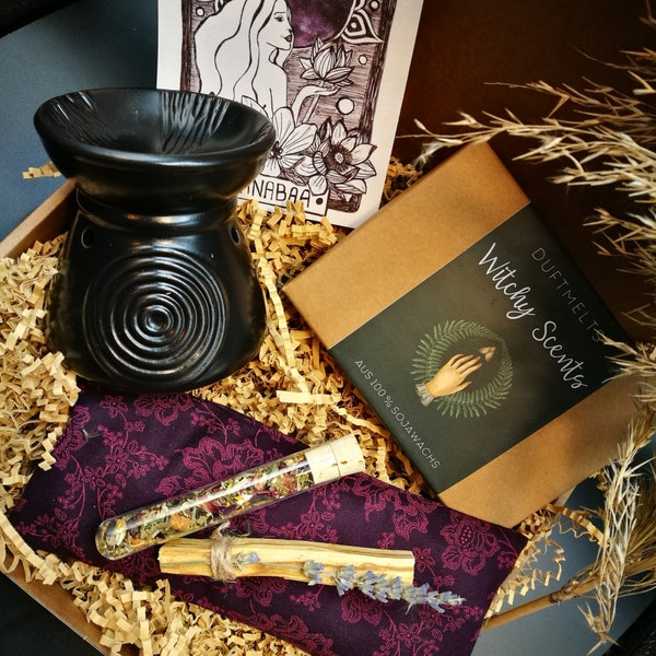 Geschenk-Set "relaxed gothic witch" - Verschiedene Sets - Augenkissen Duftkerze Modern Witch Entspannung Räuchern Duftmelts