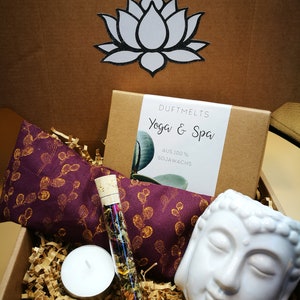 Entspannungs-Set Yoga & Spa Duftlampe Buddha vegane Duftmelts Augenkissen Bild 2