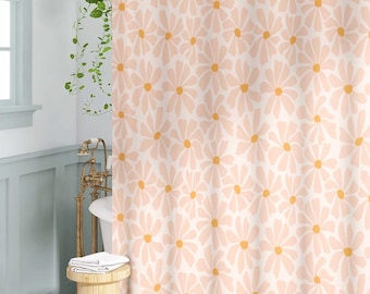 Retro Daisy Shower Curtain | Blush Pink Bohemian | 60s 70s Floral Bathroom Decor | Cottagecore Modern Farmhouse | Colorful Maximalist Style