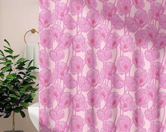 Hot Pink Floral Shower Curtain | Magenta Poppy Flower | Funky
