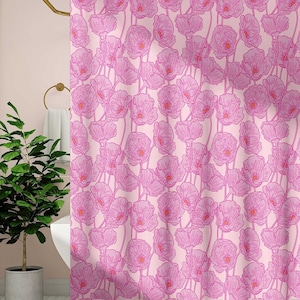 Hot Pink Floral Shower Curtain | Bright Colorful Poppy Flower | Preppy Boho Vintage | Fun Girls Bathroom | Retro 60s 70s Maximalist Decor
