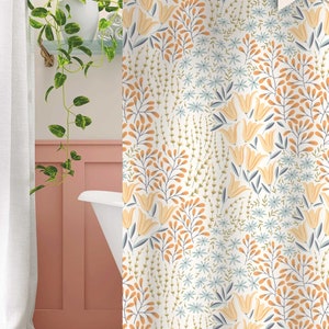 Colorful Floral Shower Curtain | Scandinavian Pastel Flowered Print | Preppy Modern Farmhouse Bathroom | Bohemian Cottagecore Home Decor