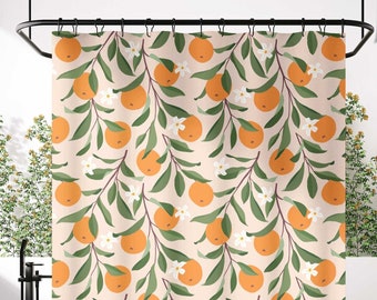 Orange Blossom Shower Curtain | Blush Pink Emerald Green Botanical | Citrus Fruit Tree | Boho Vintage Bathroom | Colorful Maximalist Decor